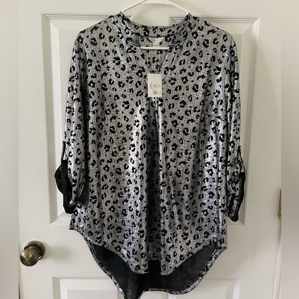 Cato Black and Silver Leopard Print Tunic Top